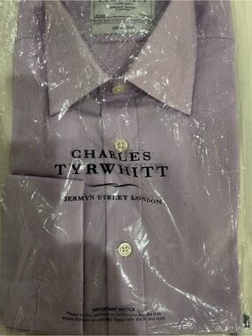 Charles Tyrwhitt Men's Lavender Poplin Cuff Link Dress Shirt 15/33 Slim Fit  NWT